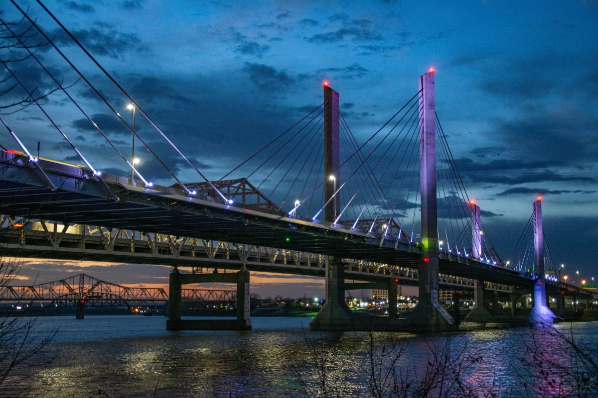 Louisville bridge view at night
