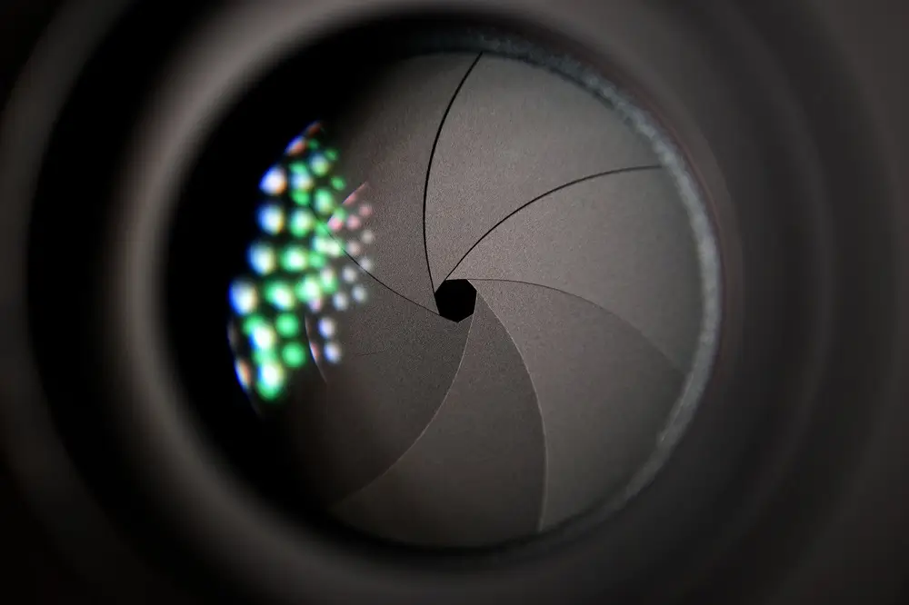 A closeup view of a camera lens